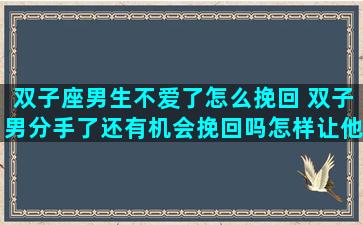 双子座男生不爱了怎么挽回 双子男分手了还有机会挽回吗怎样让他回头